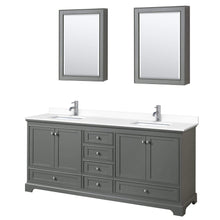 Load image into Gallery viewer, Wyndham Collection Vanity Wyndham Collection WCS202080DKGWCUNSMED Deborah 80 Inch Double Bathroom Vanity in Dark Gray, White Cultured Marble Countertop, Undermount Square Sinks, Medicine Cabinets