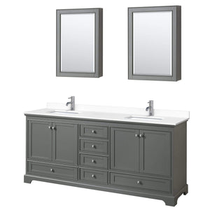 Wyndham Collection Vanity Wyndham Collection WCS202080DKGWCUNSMED Deborah 80 Inch Double Bathroom Vanity in Dark Gray, White Cultured Marble Countertop, Undermount Square Sinks, Medicine Cabinets