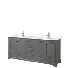 Load image into Gallery viewer, Wyndham Collection Vanity Wyndham Collection WCS202080DKGWCUNSMXX Deborah 80 Inch Double Bathroom Vanity in Dark Gray, White Cultured Marble Countertop, Undermount Square Sinks, No Mirrors