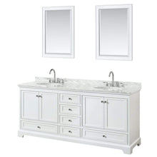 Load image into Gallery viewer, Wyndham Collection Vanity Wyndham Collection WCS202080DWHCMUNOM24 Deborah 80 Inch Double Bathroom Vanity in White, White Carrara Marble Countertop, Undermount Oval Sinks, and 24 Inch Mirrors