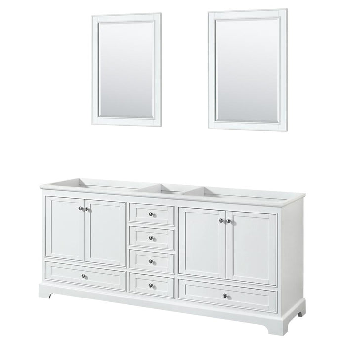 Wyndham Collection Vanity Wyndham Collection WCS202080DWHCXSXXM24 Deborah 80 Inch Double Bathroom Vanity in White, No Countertop, No Sinks, and 24 Inch Mirrors
