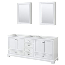 Load image into Gallery viewer, Wyndham Collection Vanity Wyndham Collection WCS202080DWHCXSXXMED Deborah 80 Inch Double Bathroom Vanity in White, No Countertop, No Sinks, and Medicine Cabinets
