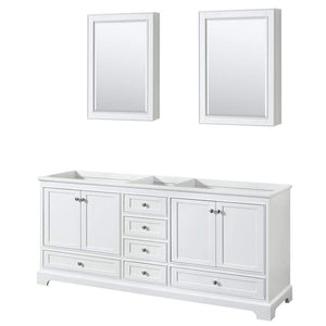 Wyndham Collection Vanity Wyndham Collection WCS202080DWHCXSXXMED Deborah 80 Inch Double Bathroom Vanity in White, No Countertop, No Sinks, and Medicine Cabinets