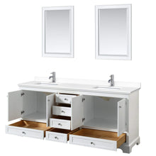 Load image into Gallery viewer, Wyndham Collection Vanity Wyndham Collection WCS202080DWHWCUNSM24 Deborah 80 Inch Double Bathroom Vanity in White, White Cultured Marble Countertop, Undermount Square Sinks, 24 Inch Mirrors