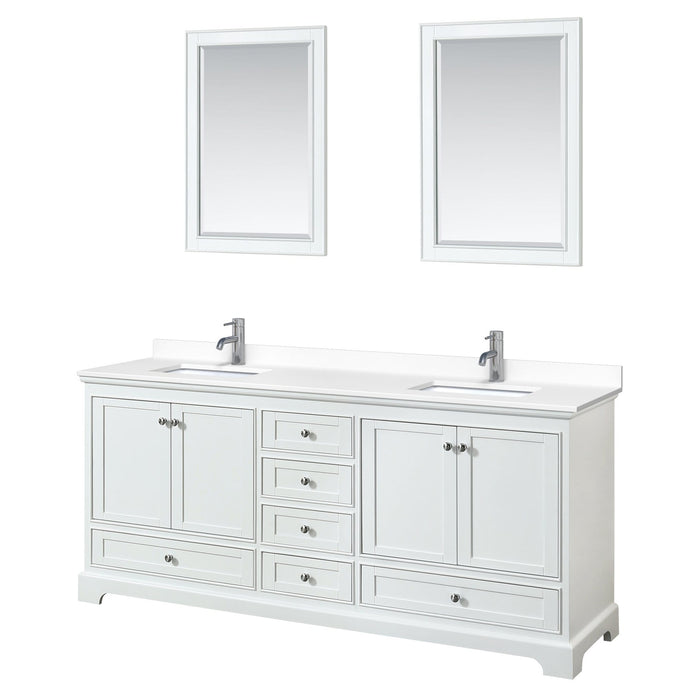 Wyndham Collection Vanity Wyndham Collection WCS202080DWHWCUNSM24 Deborah 80 Inch Double Bathroom Vanity in White, White Cultured Marble Countertop, Undermount Square Sinks, 24 Inch Mirrors