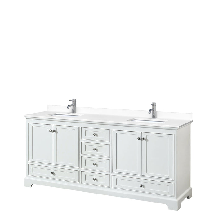 Wyndham Collection Vanity Wyndham Collection WCS202080DWHWCUNSMXX Deborah 80 Inch Double Bathroom Vanity in White, White Cultured Marble Countertop, Undermount Square Sinks, No Mirrors