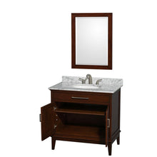 Load image into Gallery viewer, Wyndham Collection Vanity Wyndham Collection WCV161636SCDCMUNRM24 Hatton 36 Inch Single Bathroom Vanity in Dark Chestnut, White Carrara Marble Countertop, Undermount Oval Sink, and 24 Inch Mirror