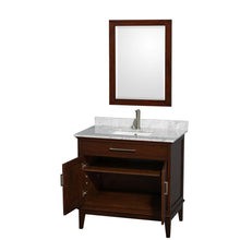 Load image into Gallery viewer, Wyndham Collection Vanity Wyndham Collection WCV161636SCDCMUNSM24 Hatton 36 Inch Single Bathroom Vanity in Dark Chestnut, White Carrara Marble Countertop, Undermount Square Sink, and 24 Inch Mirror