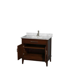Load image into Gallery viewer, Wyndham Collection Vanity Wyndham Collection WCV161636SCDCMUNSMXX Hatton 36 Inch Single Bathroom Vanity in Dark Chestnut, White Carrara Marble Countertop, Undermount Square Sink, and No Mirror