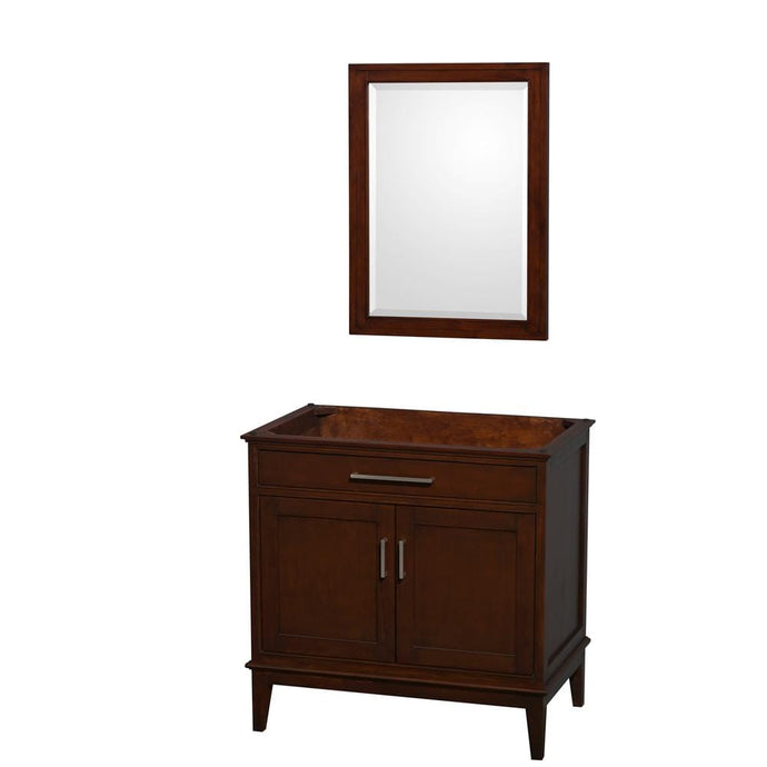 Wyndham Collection Vanity Wyndham Collection WCV161636SCDCXSXXM24 Hatton 36 Inch Single Bathroom Vanity in Dark Chestnut, No Countertop, No Sink, and 24 Inch Mirror