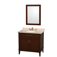 Load image into Gallery viewer, Wyndham Collection Vanity Wyndham Collection WCV161636SCDIVUNRM24 Hatton 36 Inch Single Bathroom Vanity in Dark Chestnut, Ivory Marble Countertop, Undermount Oval Sink, and 24 Inch Mirror
