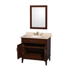 Load image into Gallery viewer, Wyndham Collection Vanity Wyndham Collection WCV161636SCDIVUNRM24 Hatton 36 Inch Single Bathroom Vanity in Dark Chestnut, Ivory Marble Countertop, Undermount Oval Sink, and 24 Inch Mirror
