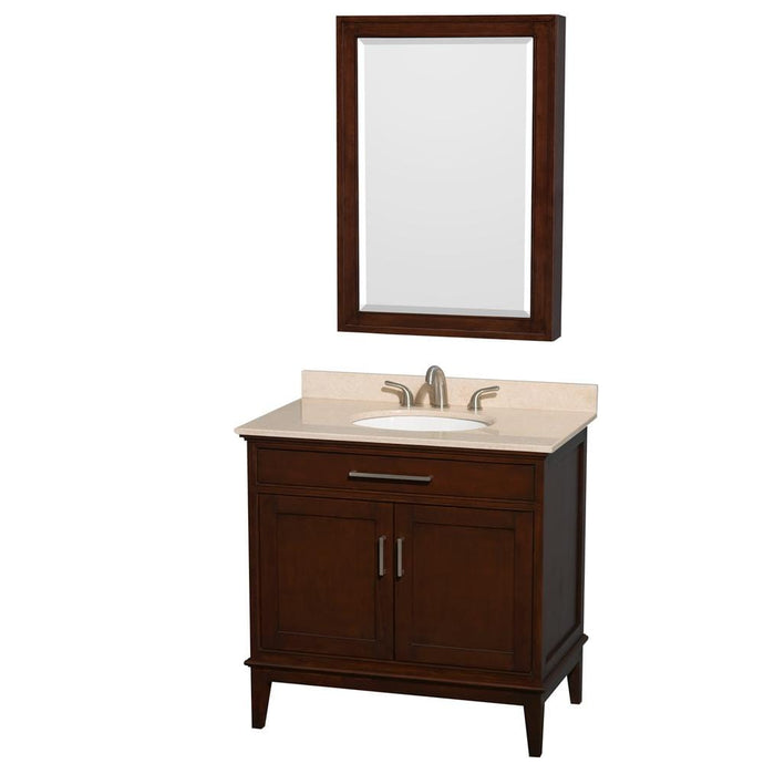 Wyndham Collection Vanity Wyndham Collection WCV161636SCDIVUNRMED Hatton 36 Inch Single Bathroom Vanity in Dark Chestnut, Ivory Marble Countertop, Undermount Oval Sink, and Medicine Cabinet