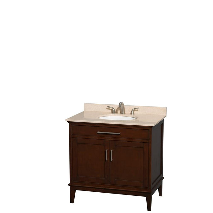 Wyndham Collection Vanity Wyndham Collection WCV161636SCDIVUNRMXX Hatton 36 Inch Single Bathroom Vanity in Dark Chestnut, Ivory Marble Countertop, Undermount Oval Sink, and No Mirror
