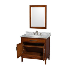 Load image into Gallery viewer, Wyndham Collection Vanity Wyndham Collection WCV161636SCLCMUNRM24 Hatton 36 Inch Single Bathroom Vanity in Light Chestnut, White Carrara Marble Countertop, Undermount Oval Sink, and 24 Inch Mirror