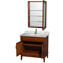 Load image into Gallery viewer, Wyndham Collection Vanity Wyndham Collection WCV161636SCLCMUNSMED Hatton 36 Inch Single Bathroom Vanity in Light Chestnut, White Carrara Marble Countertop, Undermount Square Sink, and Medicine Cabinet