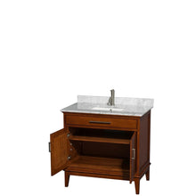 Load image into Gallery viewer, Wyndham Collection Vanity Wyndham Collection WCV161636SCLCMUNSMXX Hatton 36 Inch Single Bathroom Vanity in Light Chestnut, White Carrara Marble Countertop, Undermount Square Sink, and No Mirror