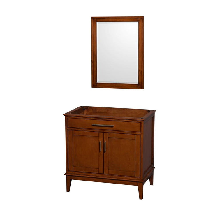 Wyndham Collection Vanity Wyndham Collection WCV161636SCLCXSXXM24 Hatton 36 Inch Single Bathroom Vanity in Light Chestnut, No Countertop, No Sink, and 24 Inch Mirror