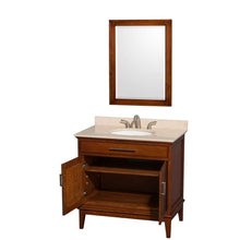 Load image into Gallery viewer, Wyndham Collection Vanity Wyndham Collection WCV161636SCLIVUNRM24 Hatton 36 Inch Single Bathroom Vanity in Light Chestnut, Ivory Marble Countertop, Undermount Oval Sink, and 24 Inch Mirror