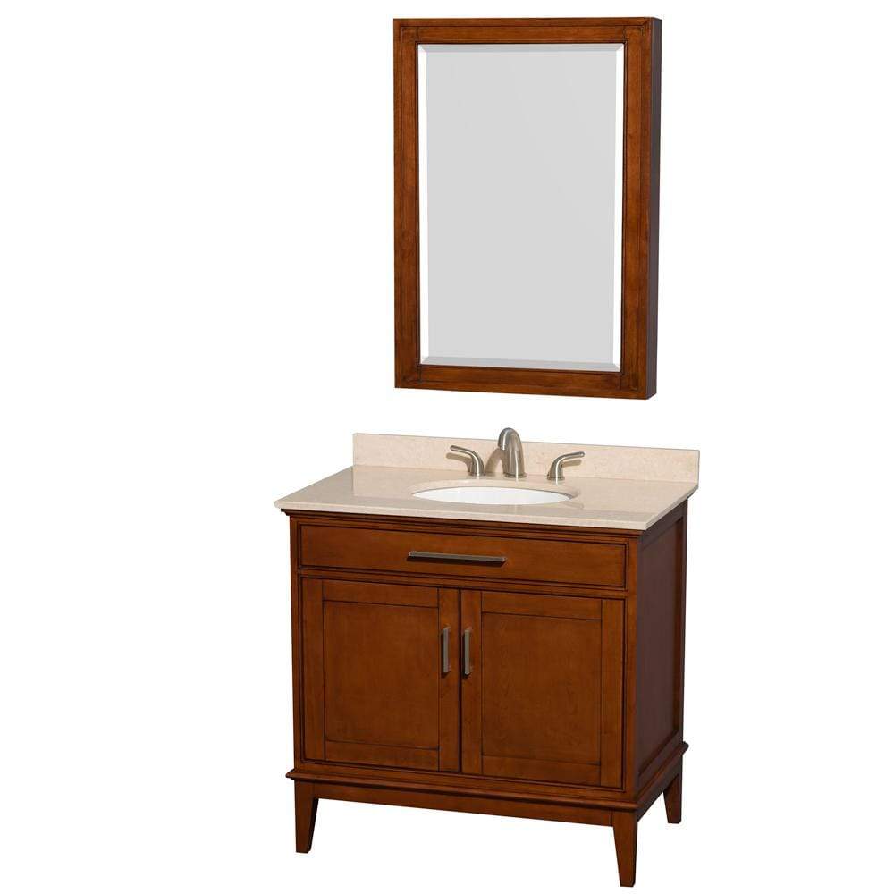 Wyndham Collection Vanity Wyndham Collection WCV161636SCLIVUNRMED Hatton 36 Inch Single Bathroom Vanity in Light Chestnut, Ivory Marble Countertop, Undermount Oval Sink, and Medicine Cabinet