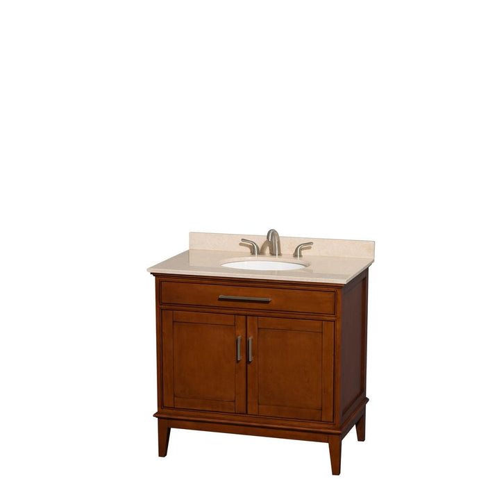 Wyndham Collection Vanity Wyndham Collection WCV161636SCLIVUNRMXX Hatton 36 Inch Single Bathroom Vanity in Light Chestnut, Ivory Marble Countertop, Undermount Oval Sink, and No Mirror