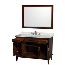 Load image into Gallery viewer, Wyndham Collection Vanity Wyndham Collection WCV161648SCDCMUNRM44 Hatton 48 Inch Single Bathroom Vanity in Dark Chestnut, White Carrara Marble Countertop, Undermount Oval Sink, and 44 Inch Mirror