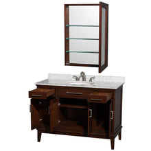 Load image into Gallery viewer, Wyndham Collection Vanity Wyndham Collection WCV161648SCDCMUNRMED Hatton 48 Inch Single Bathroom Vanity in Dark Chestnut, White Carrara Marble Countertop, Undermount Oval Sink, and Medicine Cabinet