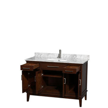 Load image into Gallery viewer, Wyndham Collection Vanity Wyndham Collection WCV161648SCDCMUNSMXX Hatton 48 Inch Single Bathroom Vanity in Dark Chestnut, White Carrara Marble Countertop, Undermount Square Sink, and No Mirror