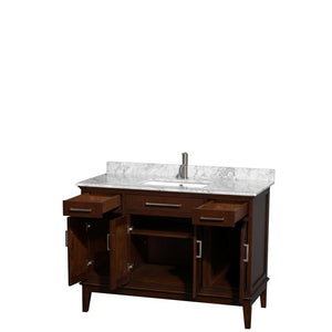 Wyndham Collection Vanity Wyndham Collection WCV161648SCDCMUNSMXX Hatton 48 Inch Single Bathroom Vanity in Dark Chestnut, White Carrara Marble Countertop, Undermount Square Sink, and No Mirror