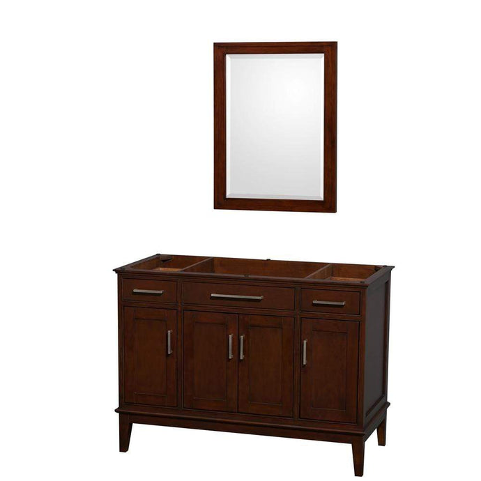 Wyndham Collection Vanity Wyndham Collection WCV161648SCDCXSXXM24 Hatton 48 Inch Single Bathroom Vanity in Dark Chestnut, No Countertop, No Sink, and 24 Inch Mirror