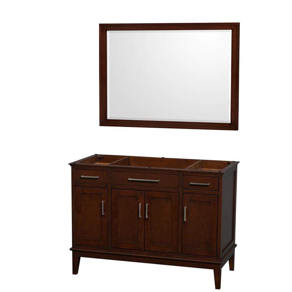 Wyndham Collection Vanity Wyndham Collection WCV161648SCDCXSXXM44 Hatton 48 Inch Single Bathroom Vanity in Dark Chestnut, No Countertop, No Sink, and 44 Inch Mirror