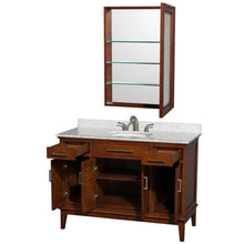 Load image into Gallery viewer, Wyndham Collection Vanity Wyndham Collection WCV161648SCLCMUNRMED Hatton 48 Inch Single Bathroom Vanity in Light Chestnut, White Carrara Marble Countertop, Undermount Oval Sink, and Medicine Cabinet