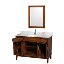 Load image into Gallery viewer, Wyndham Collection Vanity Wyndham Collection WCV161648SCLCMUNSM24 Hatton 48 Inch Single Bathroom Vanity in Light Chestnut, White Carrara Marble Countertop, Undermount Square Sink, and 24 Inch Mirror