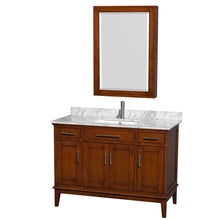 Load image into Gallery viewer, Wyndham Collection Vanity Wyndham Collection WCV161648SCLCMUNSMED Hatton 48 Inch Single Bathroom Vanity in Light Chestnut, White Carrara Marble Countertop, Undermount Square Sink, and Medicine Cabinet