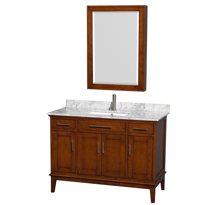 Wyndham Collection Vanity Wyndham Collection WCV161648SCLCMUNSMED Hatton 48 Inch Single Bathroom Vanity in Light Chestnut, White Carrara Marble Countertop, Undermount Square Sink, and Medicine Cabinet