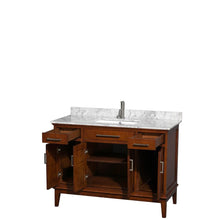 Load image into Gallery viewer, Wyndham Collection Vanity Wyndham Collection WCV161648SCLCMUNSMXX Hatton 48 Inch Single Bathroom Vanity in Light Chestnut, White Carrara Marble Countertop, Undermount Square Sink, and No Mirror