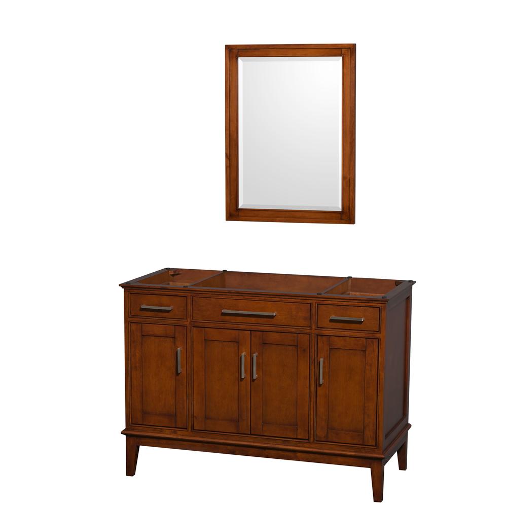 Wyndham Collection Vanity Wyndham Collection WCV161648SCLCXSXXM24 Hatton 48 Inch Single Bathroom Vanity in Light Chestnut, No Countertop, No Sink, and 24 Inch Mirror