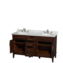 Load image into Gallery viewer, Wyndham Collection Vanity Wyndham Collection WCV161660DCDCMUNRMXX Hatton 60 Inch Double Bathroom Vanity in Dark Chestnut, White Carrara Marble Countertop, Undermount Oval Sinks, and No Mirror