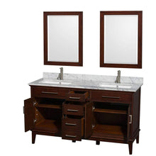 Load image into Gallery viewer, Wyndham Collection Vanity Wyndham Collection WCV161660DCDCMUNSM24 Hatton 60 Inch Double Bathroom Vanity in Dark Chestnut, White Carrara Marble Countertop, Undermount Square Sinks, and 24 Inch Mirrors
