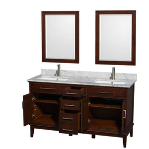 Wyndham Collection Vanity Wyndham Collection WCV161660DCDCMUNSM24 Hatton 60 Inch Double Bathroom Vanity in Dark Chestnut, White Carrara Marble Countertop, Undermount Square Sinks, and 24 Inch Mirrors