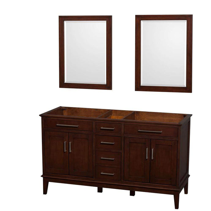 Wyndham Collection Vanity Wyndham Collection WCV161660DCDCXSXXM24 Hatton 60 Inch Double Bathroom Vanity in Dark Chestnut, No Countertop, No Sinks, and 24 Inch Mirrors