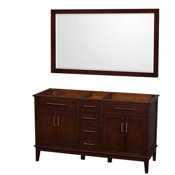 Wyndham Collection Vanity Wyndham Collection WCV161660DCDCXSXXM56 Hatton 60 Inch Double Bathroom Vanity in Dark Chestnut, No Countertop, No Sinks, and 56 Inch Mirror