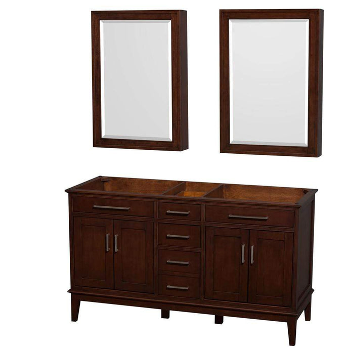 Wyndham Collection Vanity Wyndham Collection WCV161660DCDCXSXXMED Hatton 60 Inch Double Bathroom Vanity in Dark Chestnut, No Countertop, No Sinks, 24 Inch Medicine Cabinets