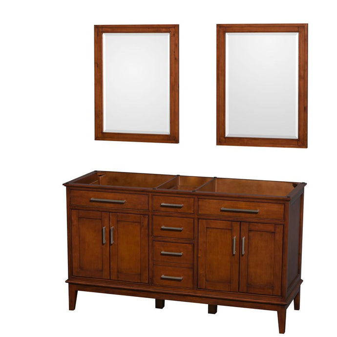 Wyndham Collection Vanity Wyndham Collection WCV161660DCLCXSXXM24 Hatton 60 Inch Double Bathroom Vanity in Light Chestnut, No Countertop, No Sinks, and 24 Inch Mirrors