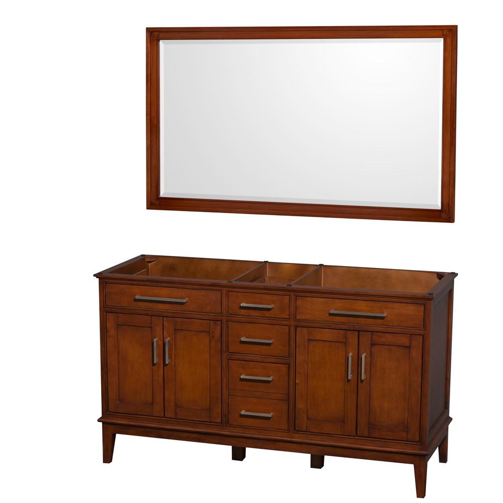 Wyndham Collection Vanity Wyndham Collection WCV161660DCLCXSXXM56 Hatton 60 Inch Double Bathroom Vanity in Light Chestnut, No Countertop, No Sinks, and 56 Inch Mirror