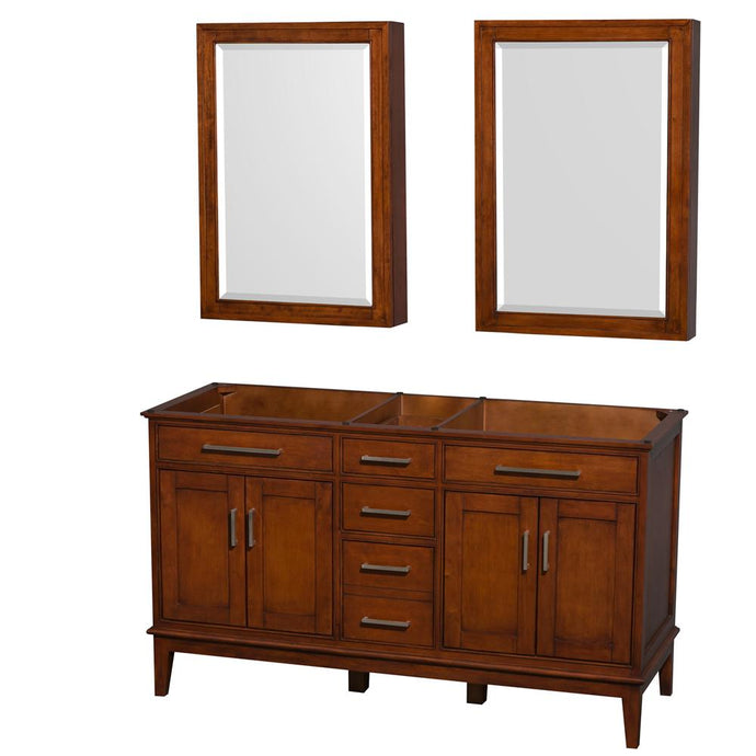 Wyndham Collection Vanity Wyndham Collection WCV161660DCLCXSXXMED Hatton 60 Inch Double Bathroom Vanity in Light Chestnut, No Countertop, No Sinks, 24 Inch Medicine Cabinets