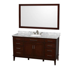 Load image into Gallery viewer, Wyndham Collection Vanity Wyndham Collection WCV161660SCDCMUNRM56 Hatton 60 Inch Single Bathroom Vanity in Dark Chestnut, White Carrara Marble Countertop, Undermount Oval Sink, and 56 Inch Mirror
