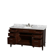 Load image into Gallery viewer, Wyndham Collection Vanity Wyndham Collection WCV161660SCDCMUNRMXX Hatton 60 Inch Single Bathroom Vanity in Dark Chestnut, White Carrara Marble Countertop, Undermount Oval Sink, and No Mirror