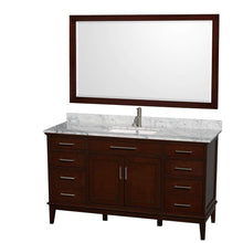 Load image into Gallery viewer, Wyndham Collection Vanity Wyndham Collection WCV161660SCDCMUNSM56 Hatton 60 Inch Single Bathroom Vanity in Dark Chestnut, White Carrara Marble Countertop, Undermount Square Sink, and 56 Inch Mirror