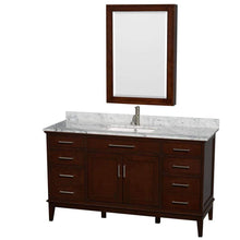 Load image into Gallery viewer, Wyndham Collection Vanity Wyndham Collection WCV161660SCDCMUNSMED Hatton 60 Inch Single Bathroom Vanity in Dark Chestnut, White Carrara Marble Countertop, Undermount Square Sink, and Medicine Cabinet
